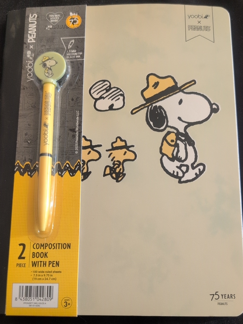 Yoobi x Peanuts Snoopy Composition Book with Pen - Yellow